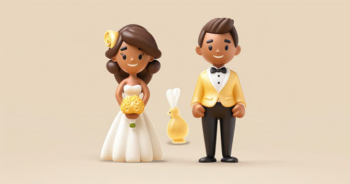 Two wedding couple emojis, dark yellow and light white, lush detailing