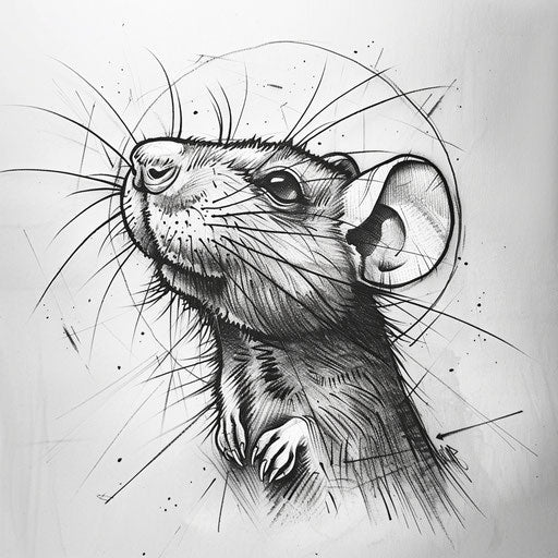 Nostalgic sketch of a rat reminiscent of vintage cartoons, in classic black and white