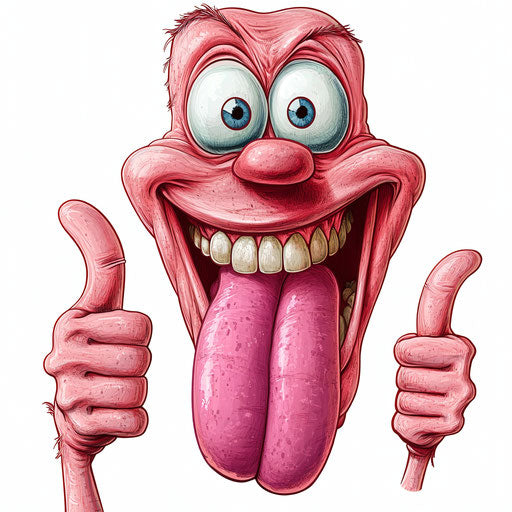 Humorous caricature of a tongue with human characteristics