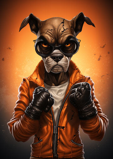 Boxer print artwork, edgy caricatures, steelpunk style