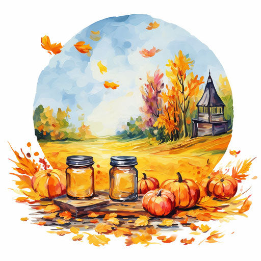 September illustration in the style of oil painting, on white background