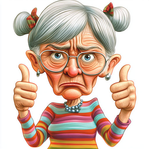 Humorous caricature of an aunt with exaggerated pointed nose