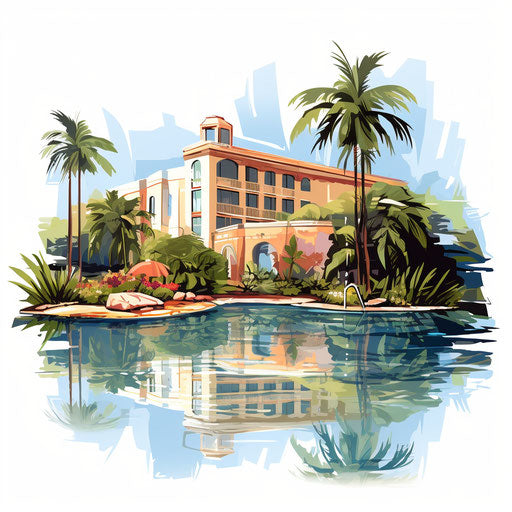 Hotel clipart in the style of oil painting, on white background