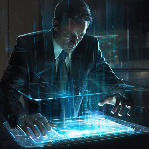 Businessman with transparent holographic computer