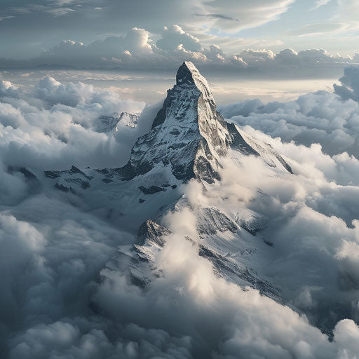 Aerial view of the Matterhorn surrounded by clouds