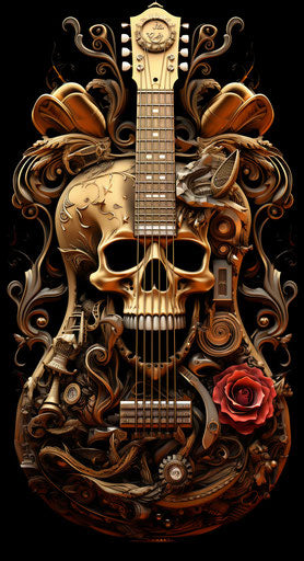 Guitar skull, crosses and guitars, classic tattoo style