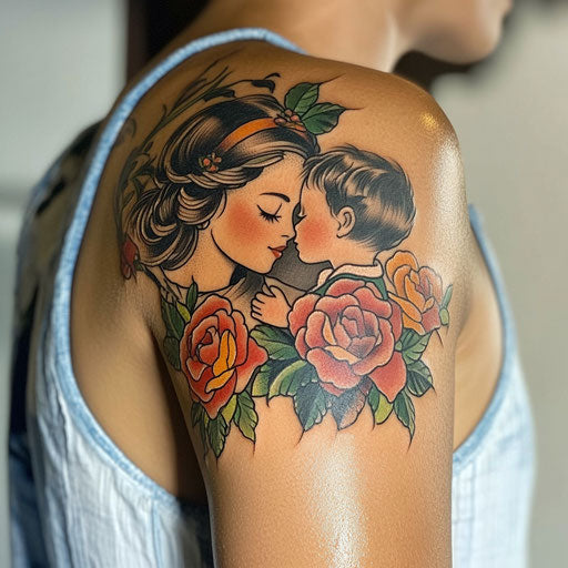 Mother and Son Tattoos: Holding Hands on Shoulder