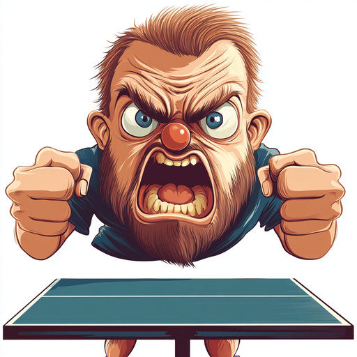 Humorous caricature of a table tennis illustration with exaggerated human characteristics