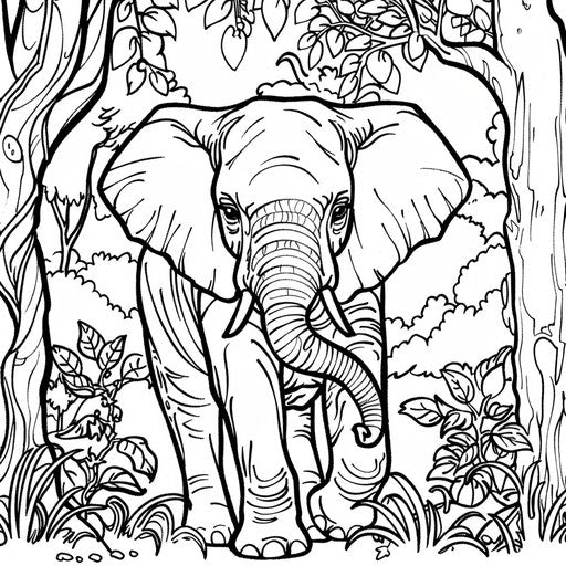 Elephant in the jungle coloring page