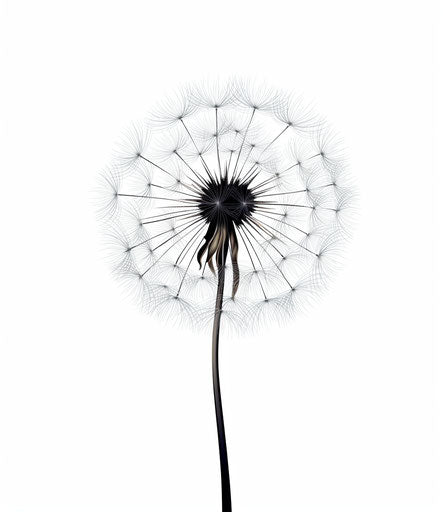 Minimalist silhouettes of a dandelion on white background