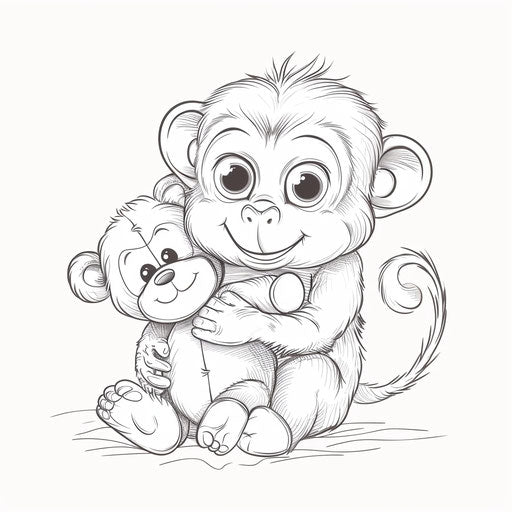 Adorable baby monkey hugging a teddy bear