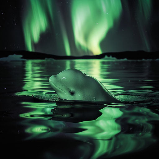 Beluga with reflections of the Northern Lights on the water