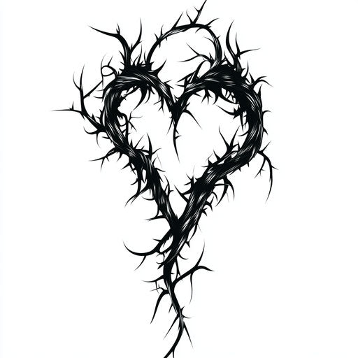 Flat heartless tattoo with thorny vines wrapping