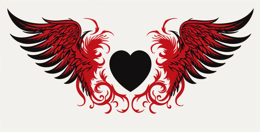 Red winged heart, bold stencil style, symmetrical 76:39