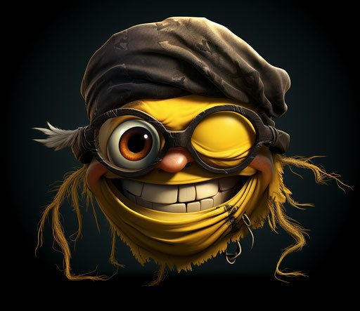 A pirate emoticon with a bandanna and pirate eyeglasses