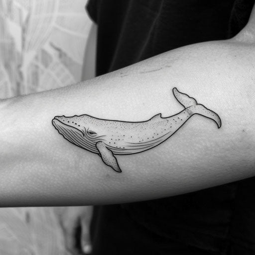 Minimalist tattoo sketch of a whale, clean lines