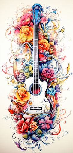 Guitar with musical notes, furaffinity style, tattoo