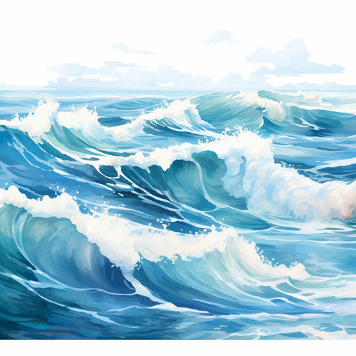 Ocean clipart in the style of oil painting, on white