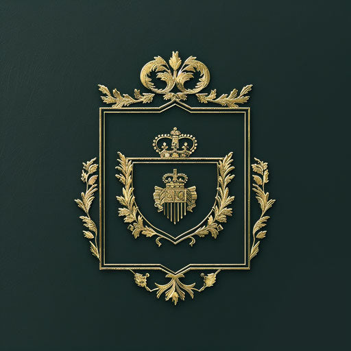 Top logo design with a traditional serif font and a classic emblem, in dark green and gold