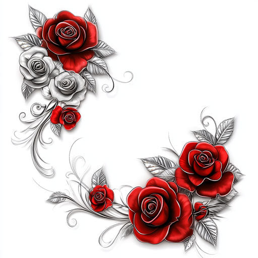 Red roses in heart shape on white background