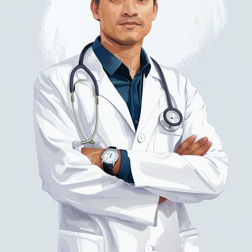 Realistic doctor clipart with random minimalist background