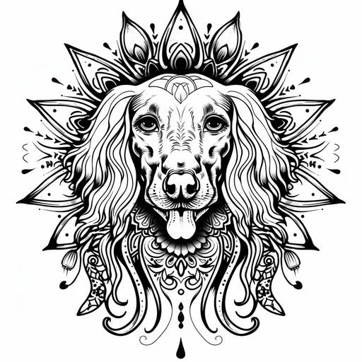 Exotic sketch for dog outline tattoo with Saluki in ornate style