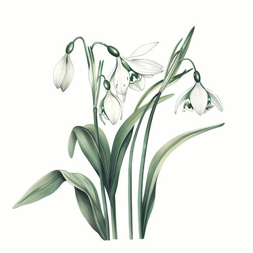 Delicate Japanese snowdrop tattoo illustration