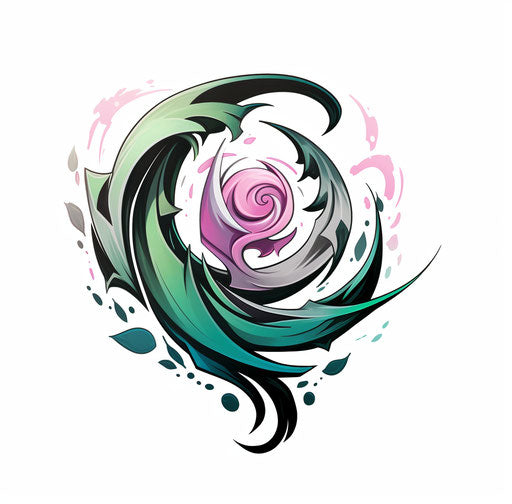 O and p tattoo design, light magenta and dark green style