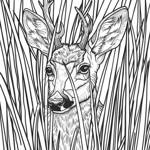 A deer surrounded by tall grass in a meadow