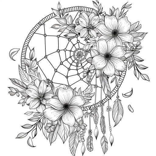 Dream catcher with flowers and leaves in a natural setting