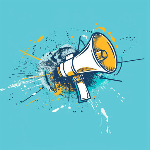 Stylish digital marketing logo with a hand-drawn megaphone on light blue background