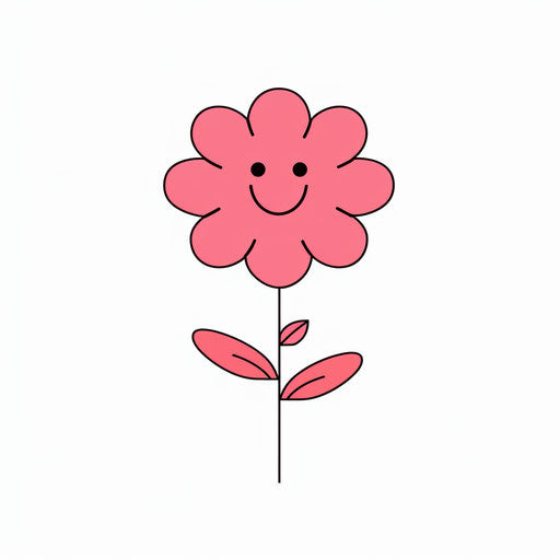 Smiling pink flower in line on white background