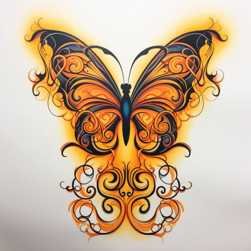 Neotraditional butterfly in subtle ink - light amber and yellow