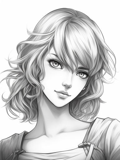 Illustrated coloring pages of female anime characters