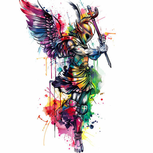 Stylized tattoo of Saint Michael in graffiti art style