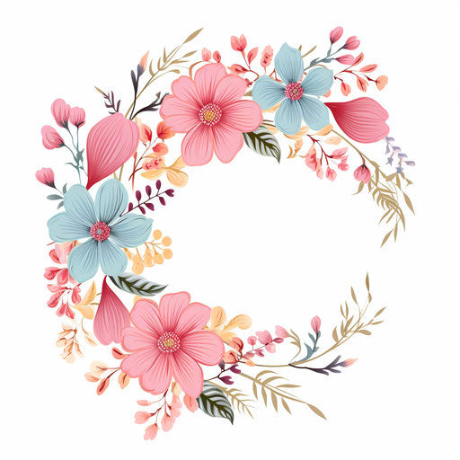 Colorful flower border on white background