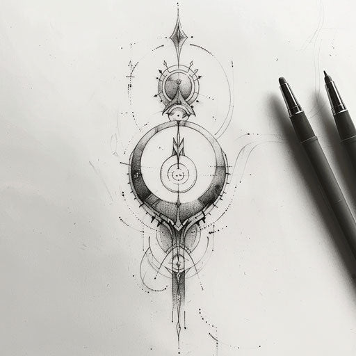 Futuristic tattoo sketch of a hakuna matata symbol with metallic effects and modern design