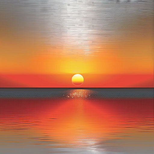 Metallic silver backdrop with realistic sunset clipart