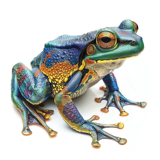 Realistic frog clipart on flat white background, vibrant colors and intricate details