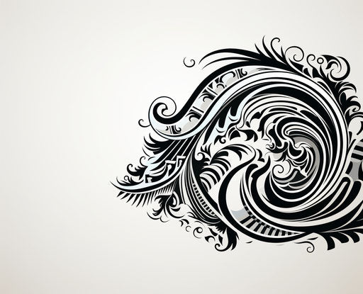 Black tribal tattoo on white background, texture-rich style