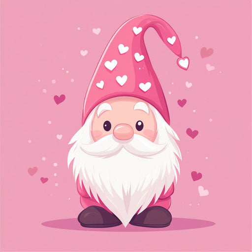 Valentine's Day, a pink gnome with hearts on his hat and a white beard, vector illustration in a digital art style