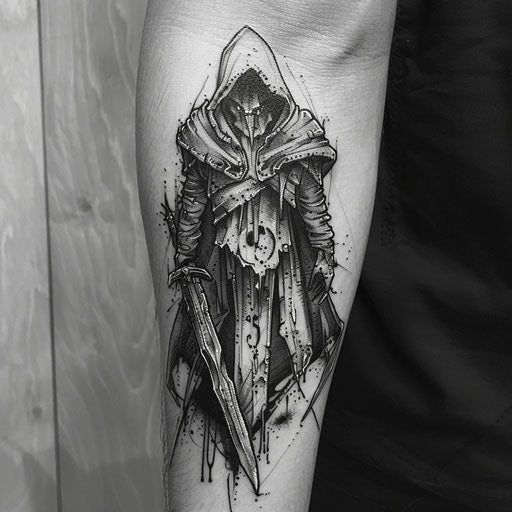 Gritty detailed tattoos inspired by dark fantasy themes