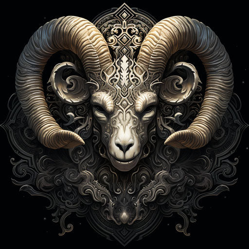 Symbol of a sheep ram goat animal in intricate dotwork