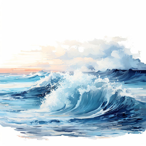 Ocean clipart in the style of Oil painting, on a white background