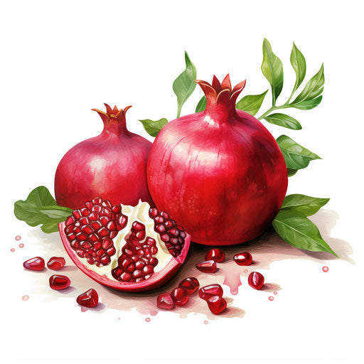 Pomegranate illustration in the style of oil painting, on white background