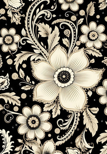 Black and white paisley drawing, mughal painting style