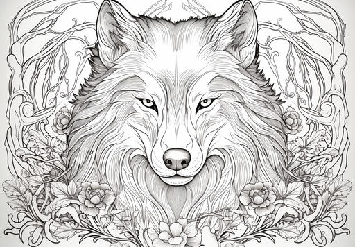 Howling wolf coloring page, in the style of mesmerizing colorscapes