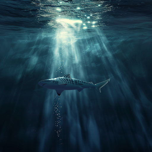 Zebra shark swimming in underwater beam of light