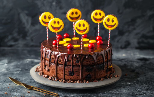 Chocolate cake with yellow smiley faces