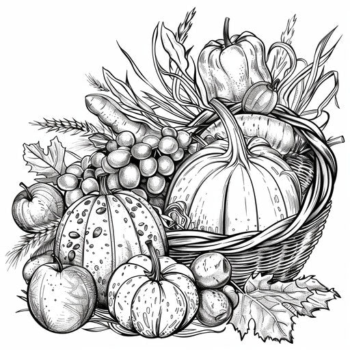 Autumn vegetables and fruits in a cornucopia